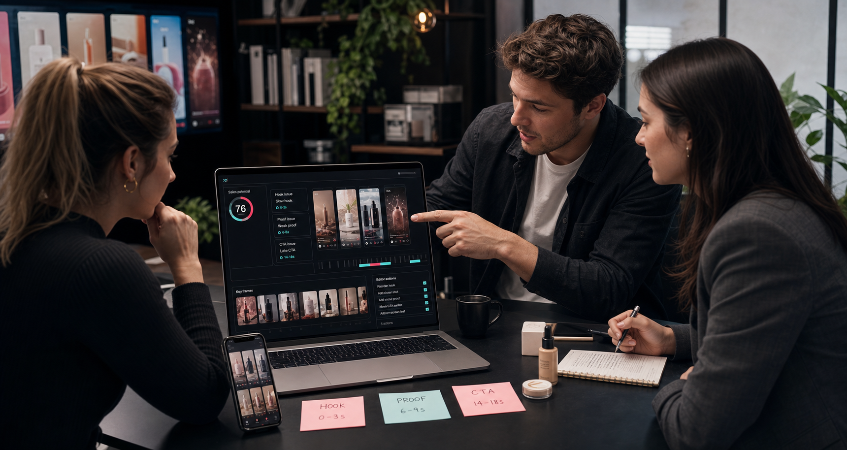 TikTok Shop team reviewing an AI video audit report